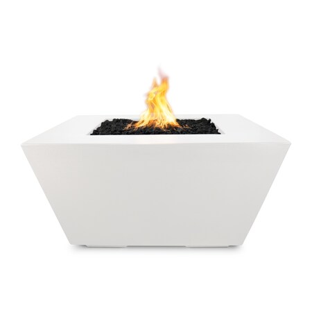 The Outdoor Plus 36 Square Redan Fire Pit - GFRC Concrete - White - Low Voltage Electronic Ignition - Liquid Propane OPT-RDN36E12V-LIM-LP